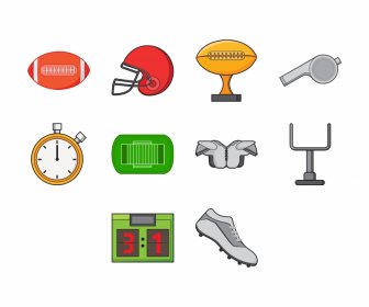 L’icône Du Football Américain Définit Le Croquis De Symboles D’objets Plats