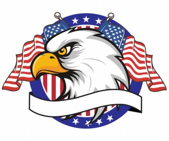 Americano Insígnia Elementos Projeto águia Cabeça Bandeira Esboço Fita