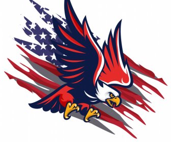 American Insignia Elementos De Design Elementos Bandeira Dinâmicos Desenho águia Voadora Flat Sketch
