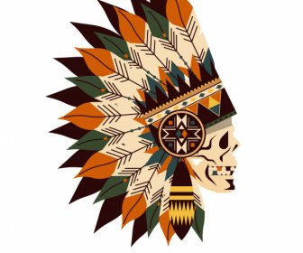 American Tribal Hat Icon Skull Feather Decor