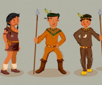American Tribali Persona Icone Costume Tradizionale Di Colore Dei Cartoni Animati