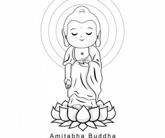 Amitabha Buddha Illüstrasyon Simgesi Siyah Beyaz Elle çizilmiş Anahat