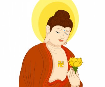Amitabha Buddha Illustration Icon Cartoon Charakter Skizze