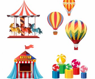 Desain Hiburan Elemnets Circus Balon Games Sketch