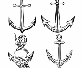 Anchor Tattoo Templates Black White Classical Sketch