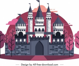 ancient castle painting dark pink grey decor