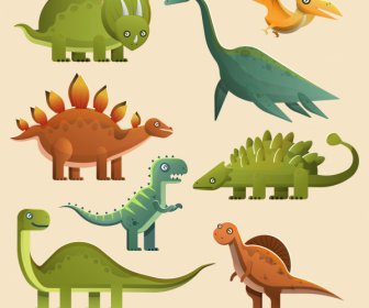 Ancient Dinosaur Species Icons Colorful Classical Sketch