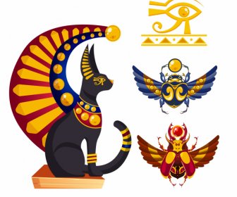 Antichi Elementi Di Design Egitto Emblemi Colorati Schizzo