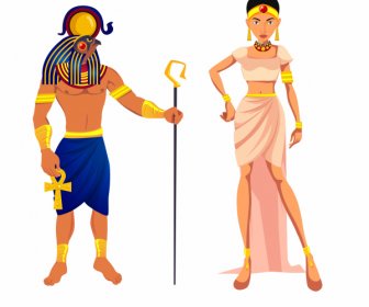 Ancient Egypt Design Elements Royal Personnel Cartoon Characters