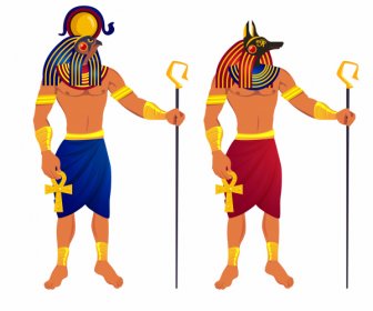 Ancient Egypt Guard Icons Colorful Cartoon Character Sketch