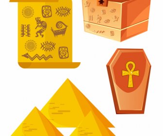 Ancient Egypt Icons Map Treasure Coffin Pyramid Sketch