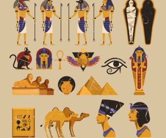 Ancient Egypt Icons Retro Symbols Sketch