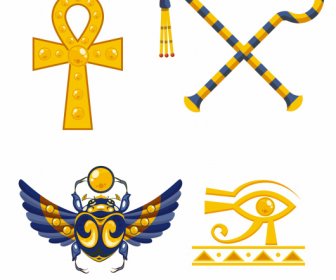 Ikon Mesir Kuno Mengkilap Simbol Warna-warni Sketsa