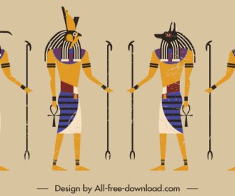 Tentara Mesir Kuno Ikon Berwarna-warni Retro Sketsa