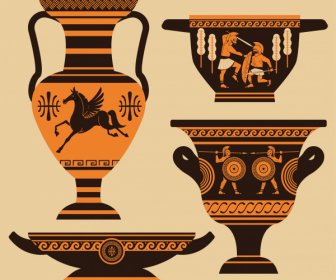 Elemen Desain Yunani Kuno Sketsa Tembikar Retro Yang Elegan