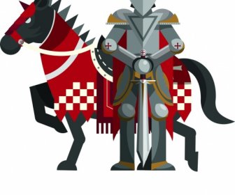 Ancient Knight Icon Steel Armor Horse Design