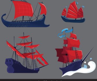 رمز قارب شراعي القديمة الملونة رسم 3D