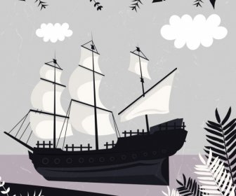 黒と白の装飾を描く古代の船