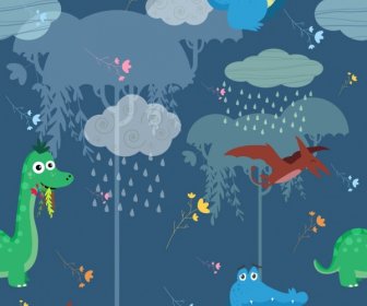 Ancient Time Pattern Dinosaur Weather Icons Decoration