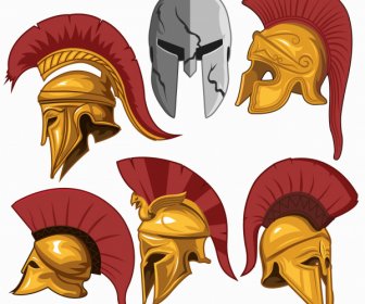 Ancient Warrior Helmet Icons Colored 3d Sketch
