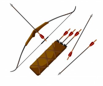 Ancient Weapon Icon Arrows Bow Sketch Colored Design
