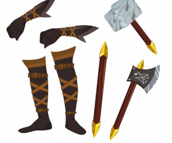 Ancient Weapon Icons Colored Classic Design