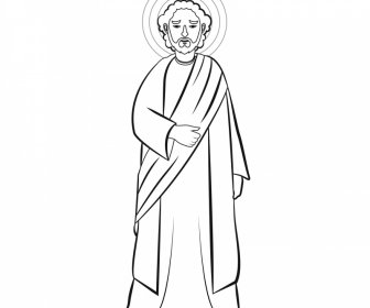 andrew christian apostle icon black white vintage cartoon character outline