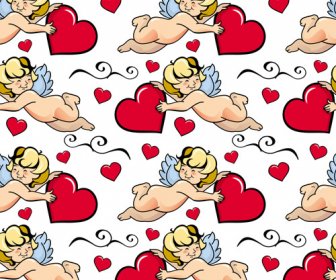 Angel And Heart Shapes Vector Seamless Pattern