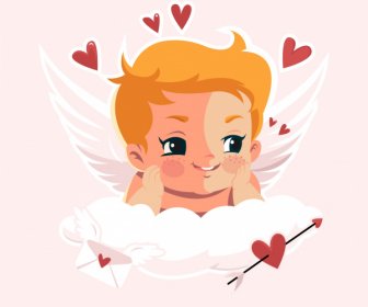 ícone Cupido Anjo Bonito Menino Esboço Corações Decoração