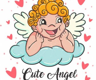 可愛的小天使畫彩色卡通圖標設計