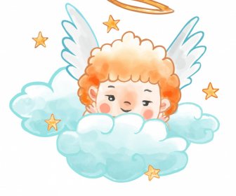 Icono ángel Colorido Boceto Clásico Dibujado A Mano