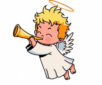 Angel Icon Cute Blowing Horn Boy Sketch