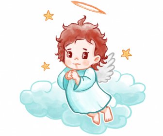 Angel Icon Cute Cartoon Character Classic Handdrawn