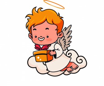천사 아이콘 귀여운 비행 날개 달린 소년 스케치