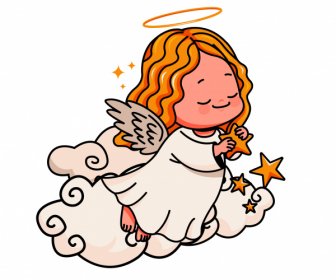 ícone Anjo Bonito Menina Esboço Handdrawn Personagem De Desenho Animado