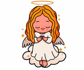 天使のアイコン祈り ジェスチャーかわいい手描きの漫画のスケッチ