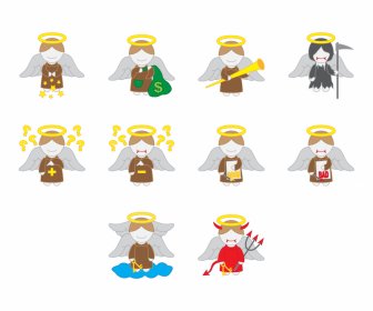 angel icon sets flat cartoon sketch