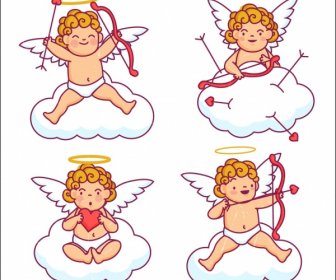 Angel Icons Collection Cute Kid Colored Cartoon Design