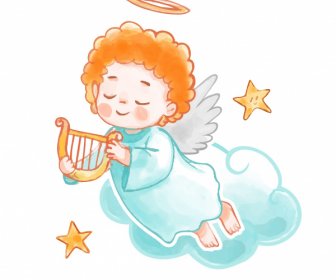 Ikon Malaikat Lucu Anak Laki-laki Bersayap Sketsa Karakter Kartun
