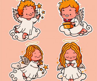 Angel Icons Handdrawn Sketch Cute Cartoon Character