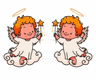 天使のアイコンモックアップスケッチかわいい手描き漫画のキャラクター