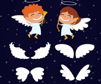 Angle Design Elements White Wings Isolation Cute Cartoon