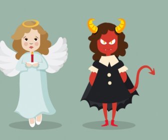 Angle Devil Icons Colored Cartoon Design