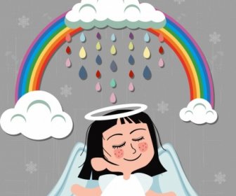 Winkel Zeichnen Niedliche Mädchen Regenbogen Wolke Symbole