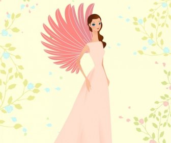 Angle Drawing Elegant Winged Woman Icon Colored Cartoon