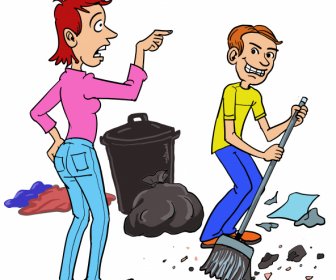 сердитая жена толкнула мужа делать работу по дому