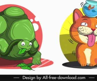 Tier Avatar Vorlagen Schildkröte Katze Icons Cartoon Design