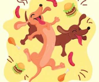 Tierische Hintergrund Fröhliche Hunde Symbole Lustige Cartoon-design