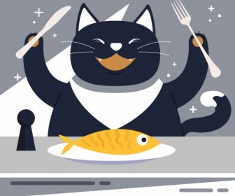 Animal Background Stylized Cat Fish Food Icons