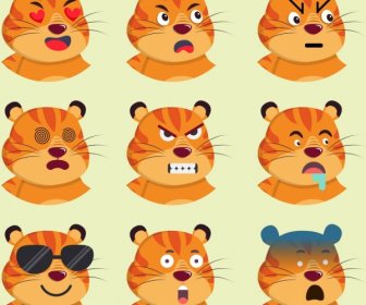 Cabeça De Tigre De Coleção De Animais Emoticons ícones De Personagens De Desenhos Animados